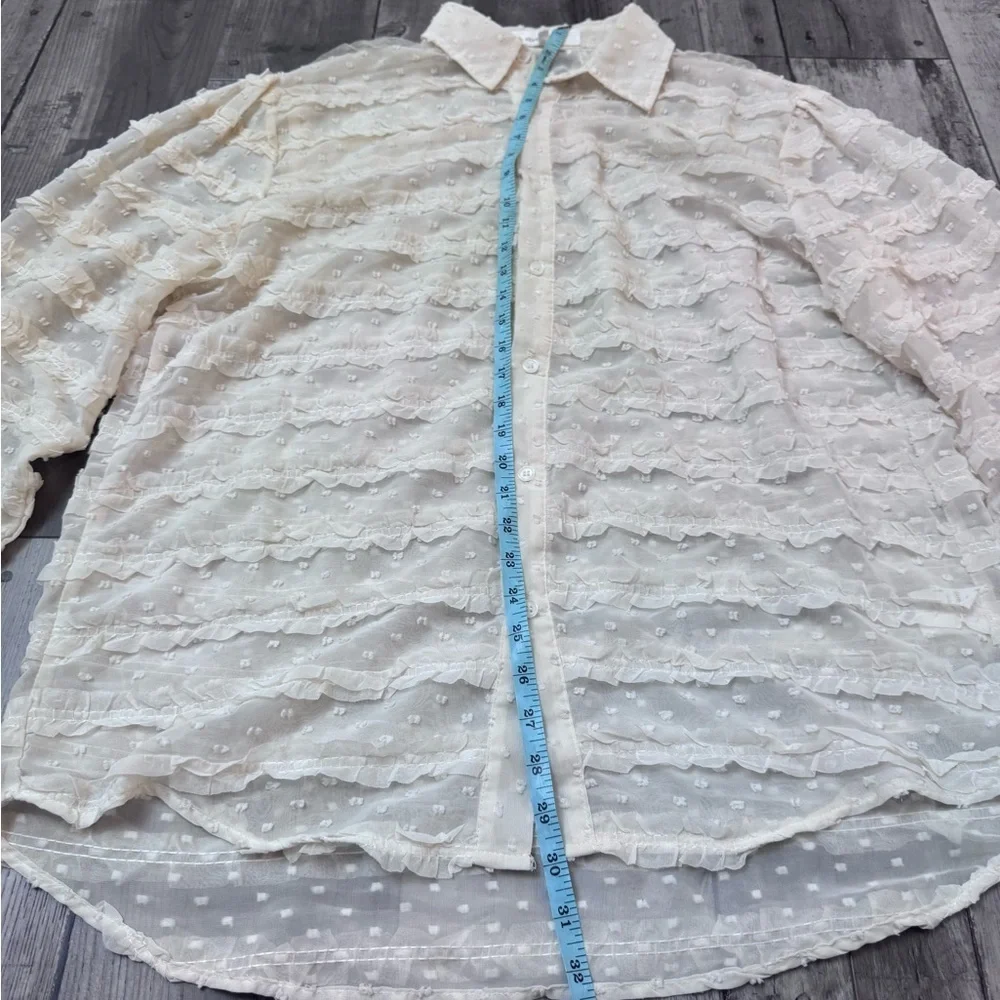 ASOS Sister Jane Blouse Ruffled Ballon Long Sleeve Ivory Button Top Shirt M